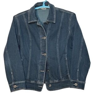 Chico's Platinum Denim Jacket Princess‎ Seam Cotton Stretch Tailored  US L 12-14